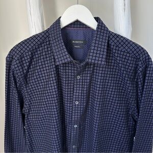 Bugatchi Blue and Black Checkered Dress Shirt